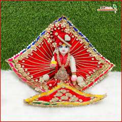 Shaneel Fancy Kite Heavy Lace Jarkan Work Red Laddu Gopal Poshak