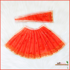 Blended Net Thread Work Orange Lehnga Patka