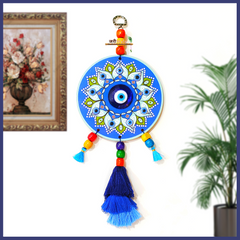 Fengshui Wood Floral Design Evil Eye Hanging