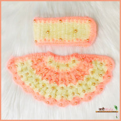 Woolen Peach (Gajri) & Cream Moti Work Lehnga Patka