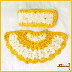 Woolen Yellow (Parrot Mix) & Cream Moti Work Lehnga Patka