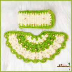 Woolen Green (Dark Green Mix) & Cream Moti Work Lehnga Patka