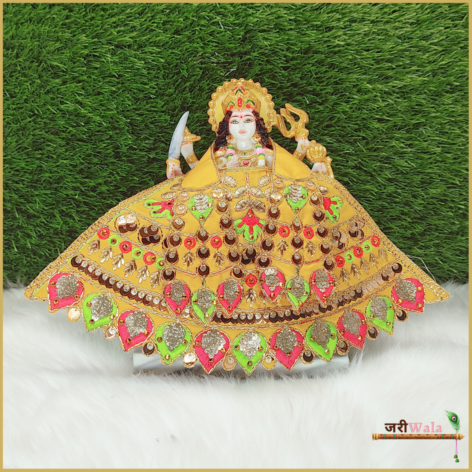 Thread Work Yellow Lehnga Patka - ZARIIWALAA