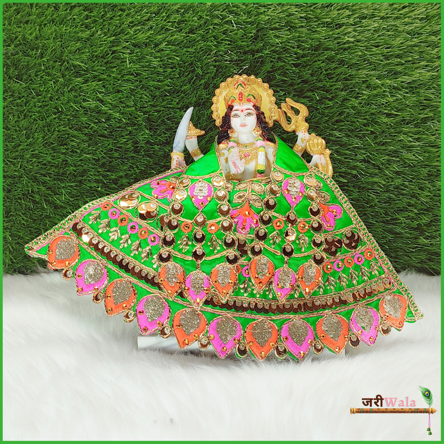 Thread Work Green Lehnga Patka - ZARIIWALAA