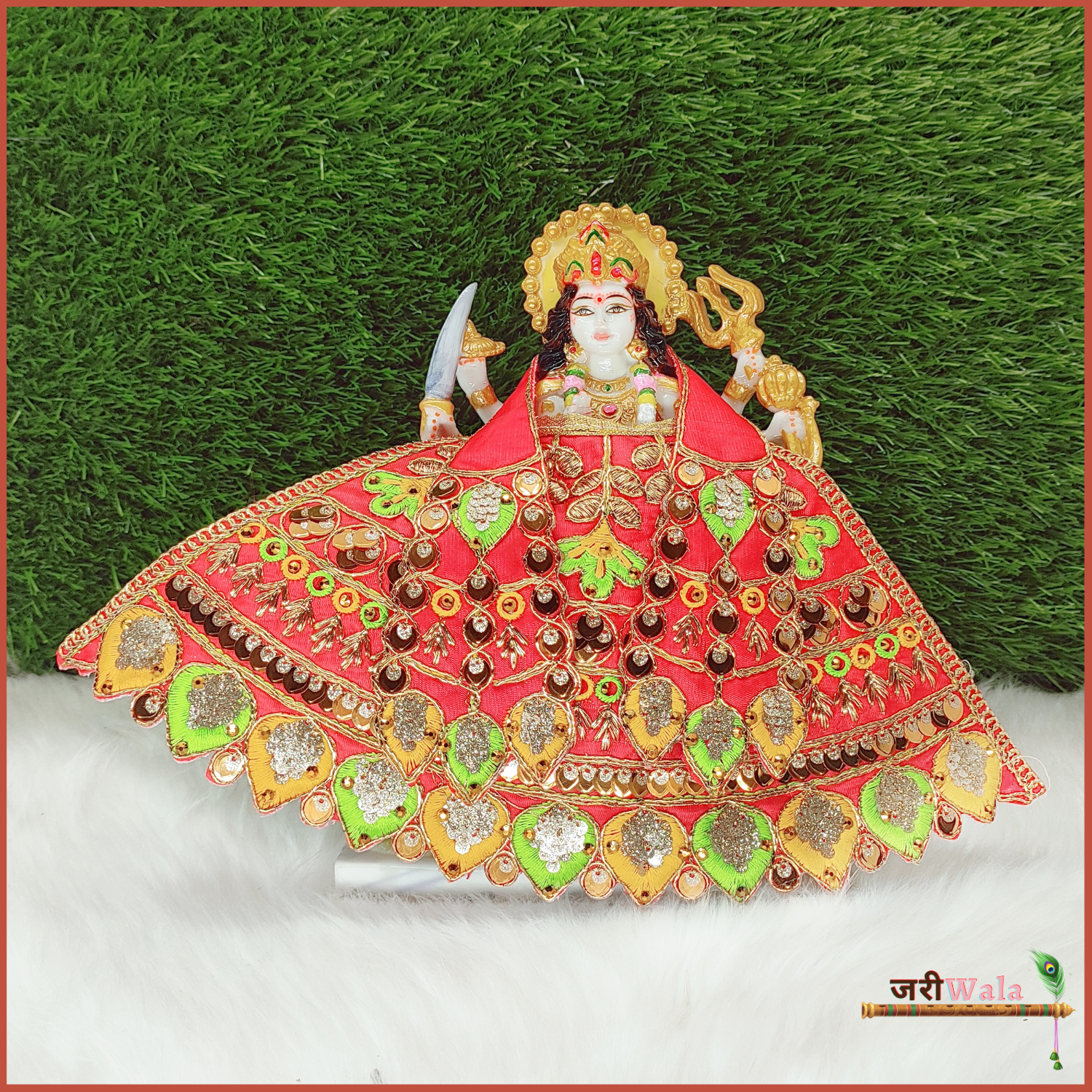 Thread Work Red Lehnga Patka - ZARIIWALAA