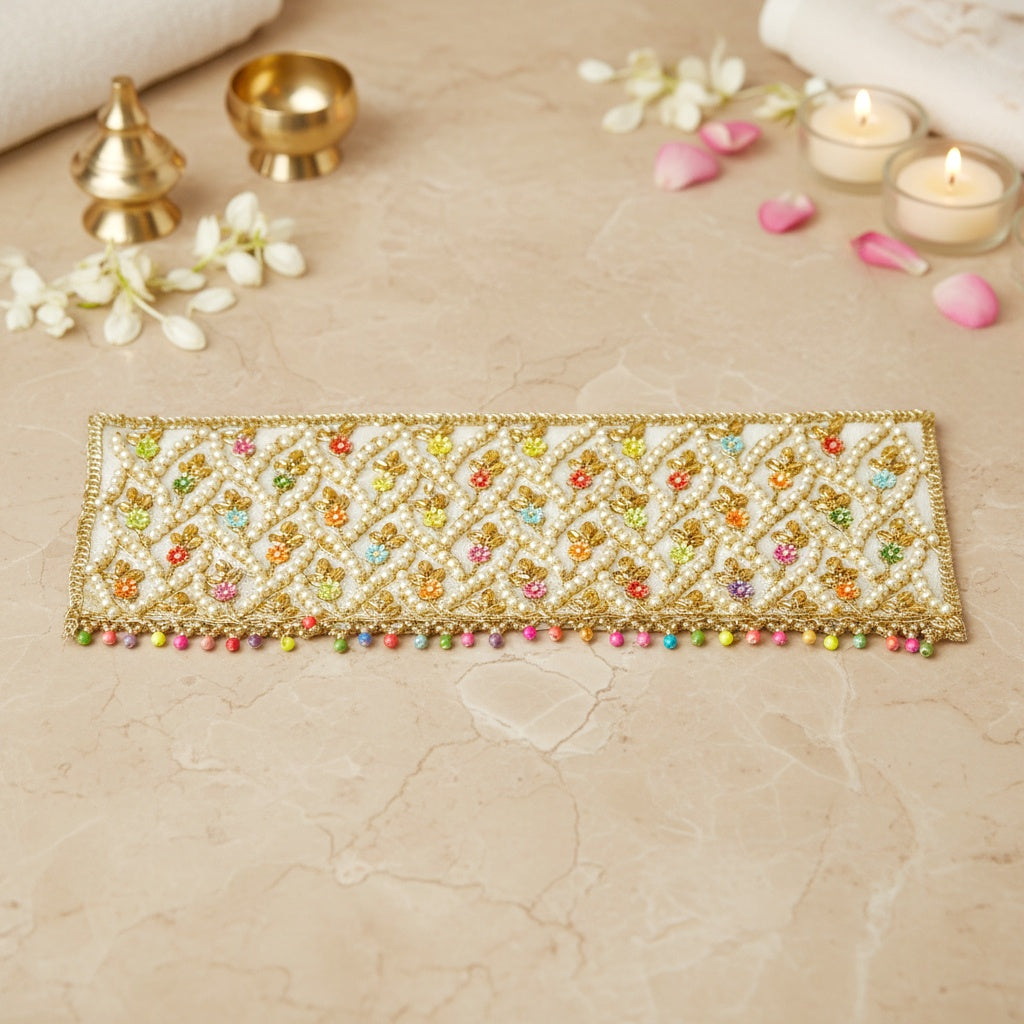 Thread Moti Stone Work Cream Small Chunri