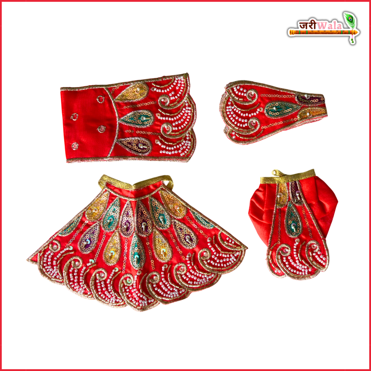 Coton Thread Sitara Moti Cutdana Work Red Jugal Jodi Poshak