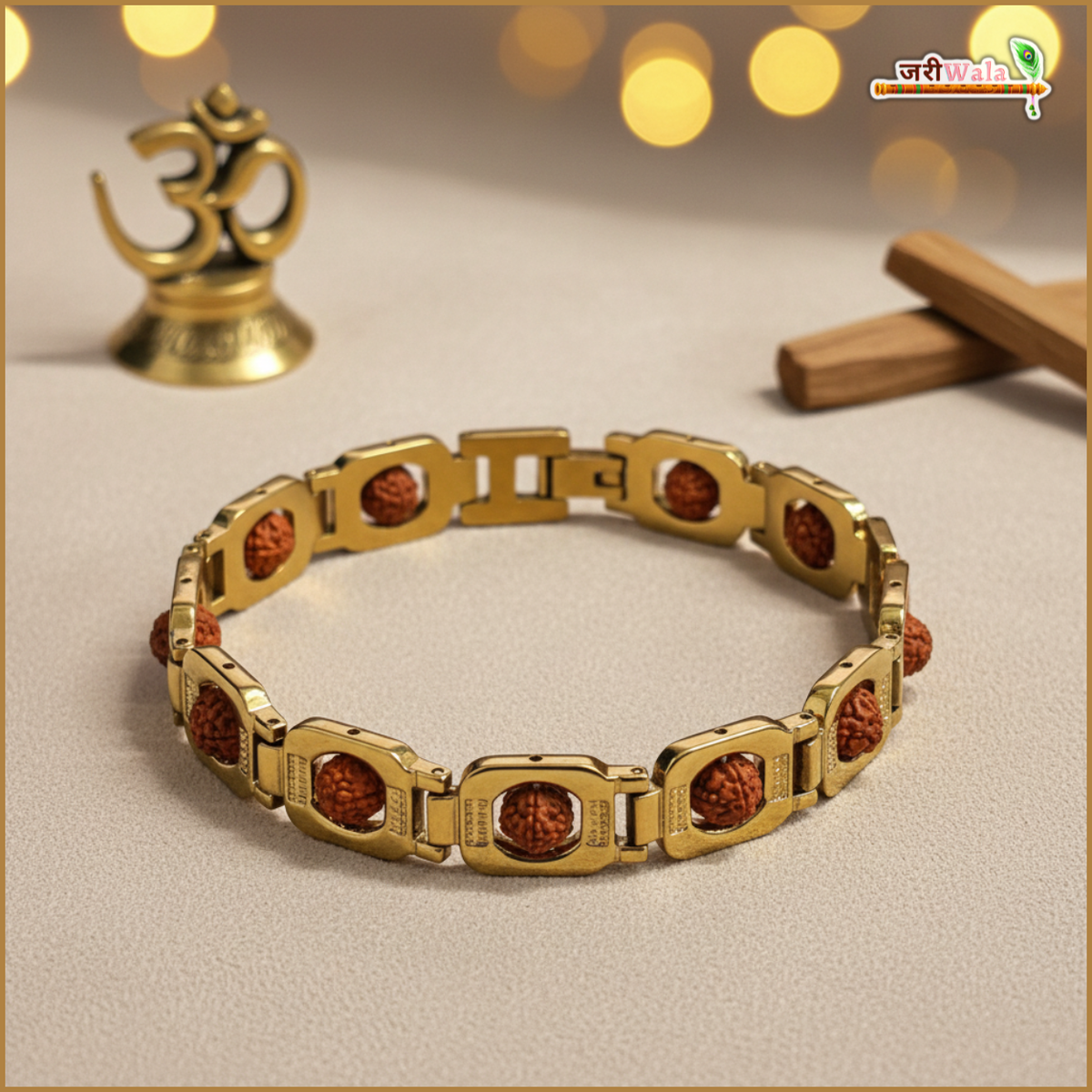 Divine Rudraksha & Gold-Tone Spiritual Bracelet – Balance, Protection & Positivity