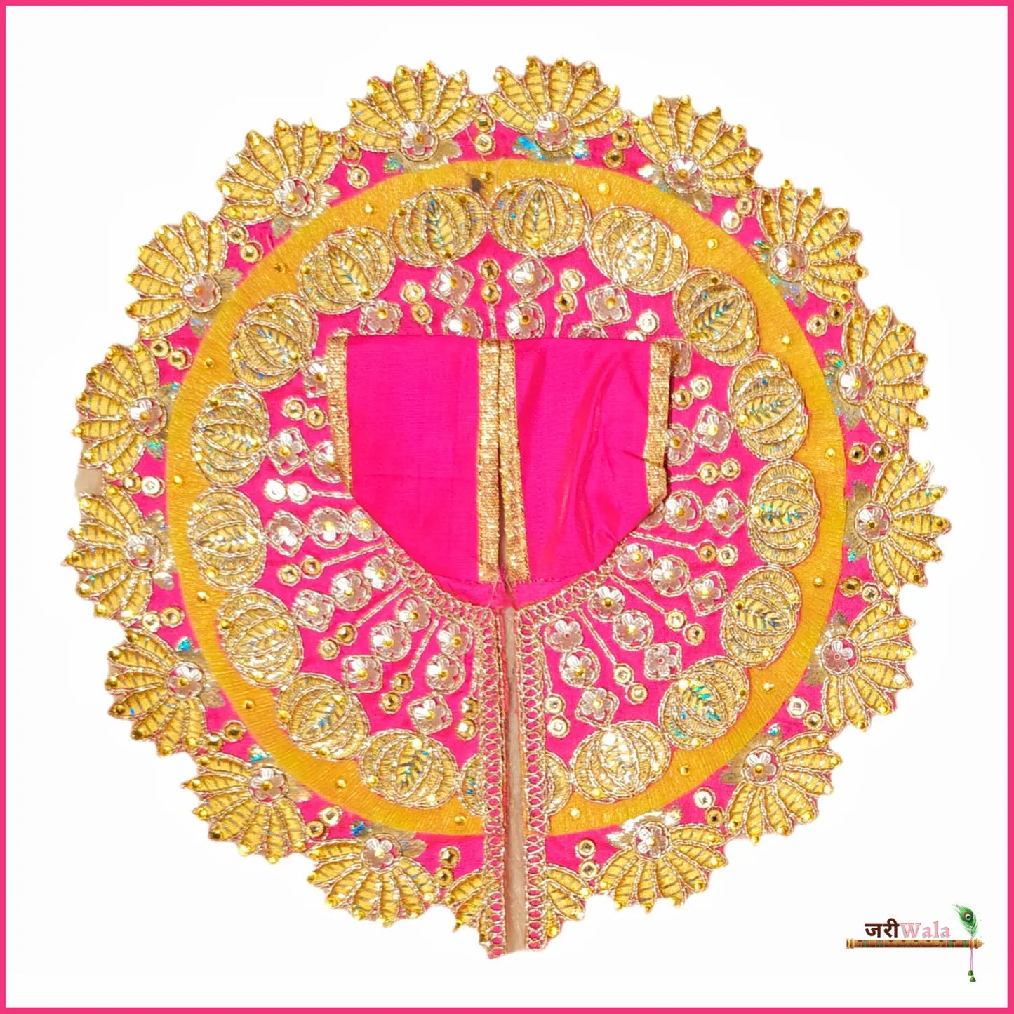 Blended Frill Thread Lace Work Magenta & Yellow Poshak