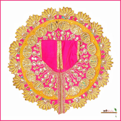 Blended Frill Thread Lace Work Magenta & Yellow Poshak