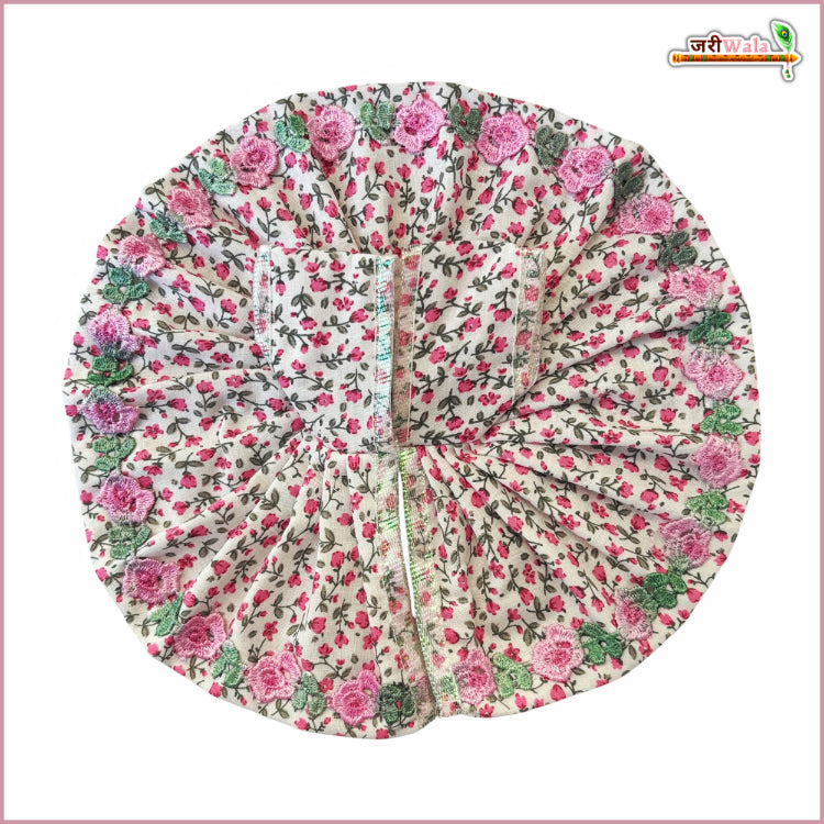 Cotton Leaf Print Lace Work Baby Pink Laddu Gopal Poshak