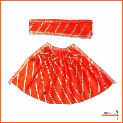 Cotton Lace Work Orange Lehnga Patka