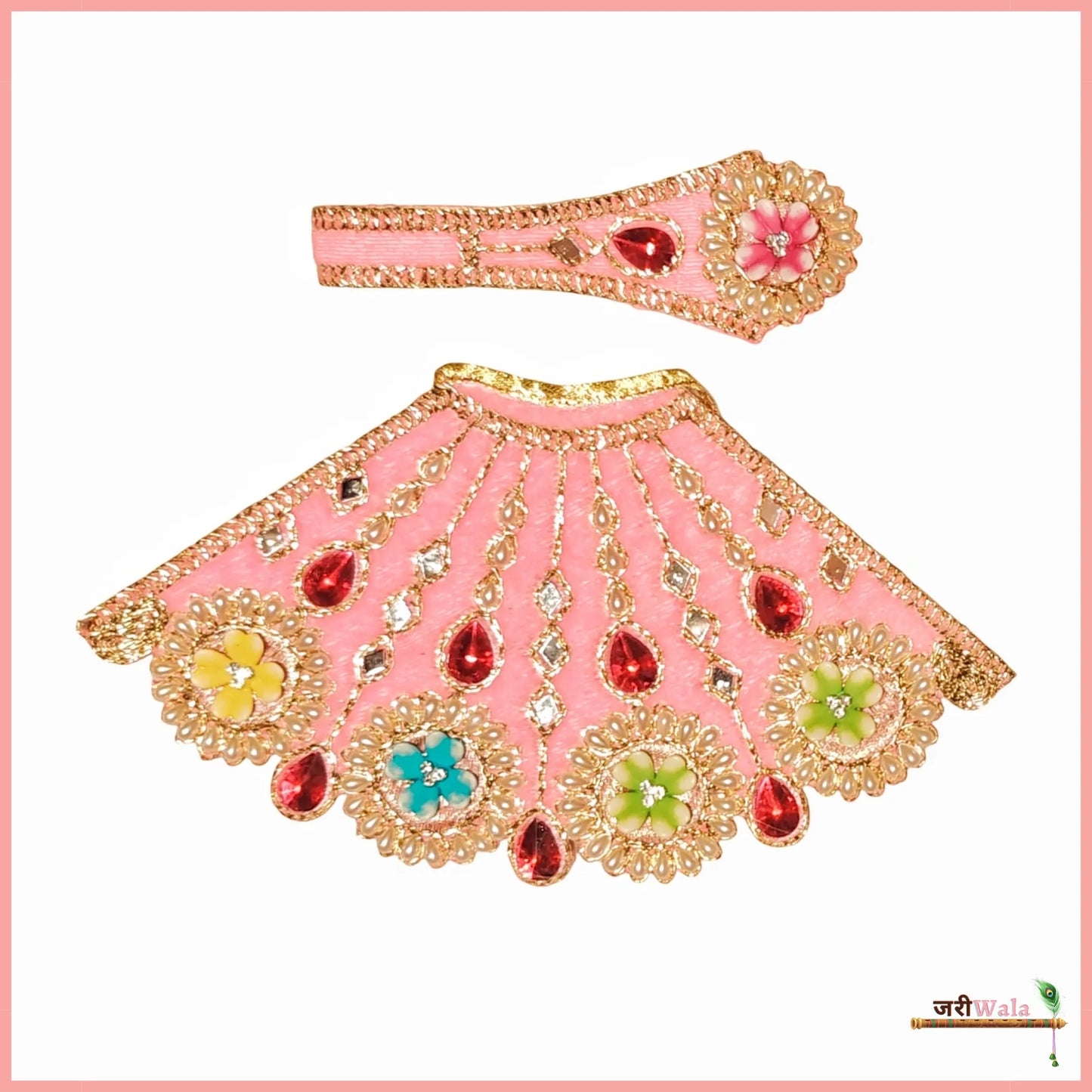 Shaneel Moti Stone Work Baby Pink Lehnga Patka