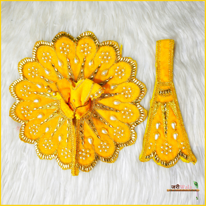 Shaneel Moti Lace Work Yellow Laddu Poshak With Patka