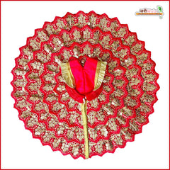 Blended Thread Sitara Work Red Laddu Gopal Poshak With Pagdi & Patka