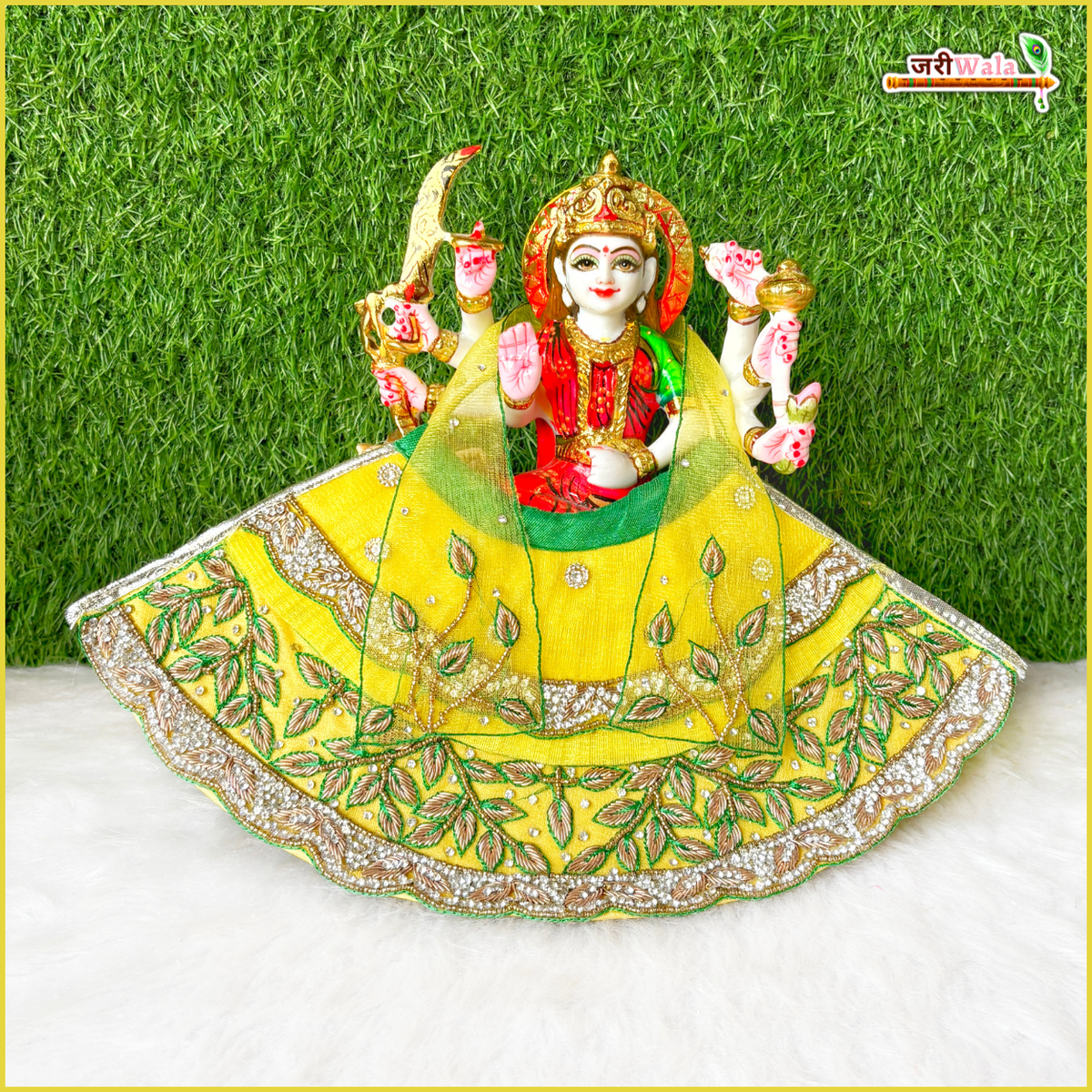 Blended Net Frill Dabka Stone Heavy Work Lemon & Green Lehnga Patka