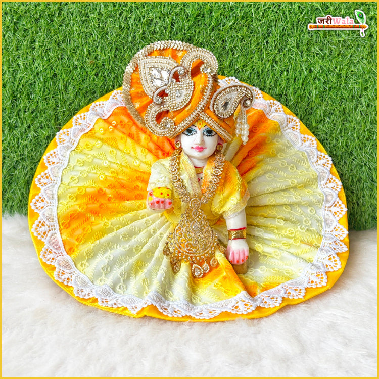 Blended Thread Lace Work Yellow Laddu Gopal Poshak