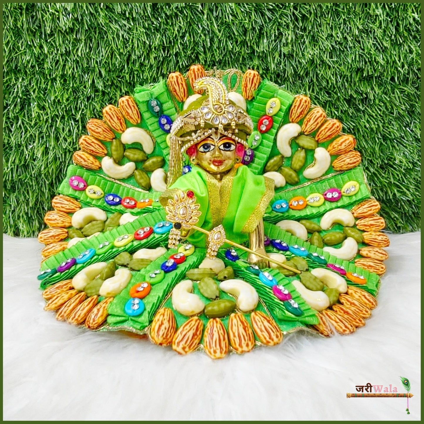 Blended Frill Plastic Dry Fruit Work Green Poshak