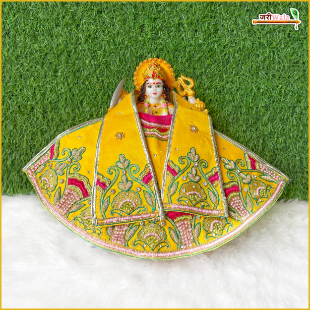 Blended Thread Dabka Moti Stone Work Yellow Lehnga Patka