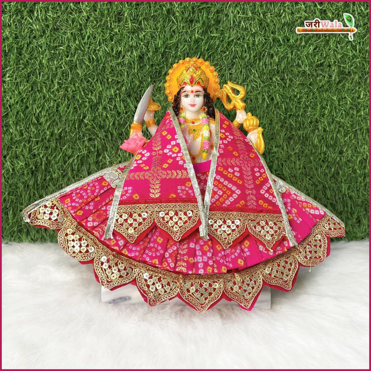 Bandhej Thread Booti Work Magenta Lehnga Patka