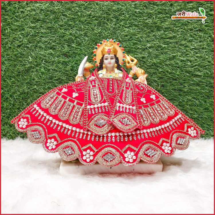 Shaneel Thread Stone Moti Work Red Lehnga Patka