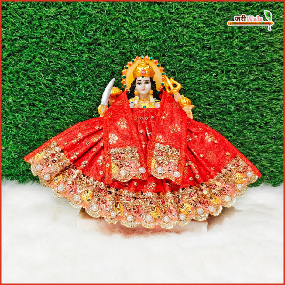 Blended Thread Lace Work Red Lehenga Patka