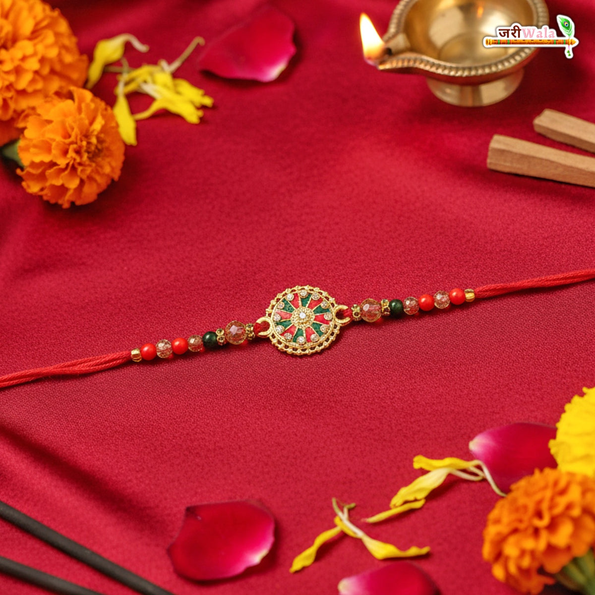 Fancy Handcrafted Metal Stone Multicolor Rakhi