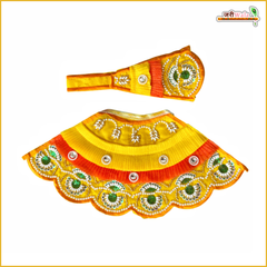 Blended Frill Net Cutdana Moti Work Yellow & Orange Lehnga Patka