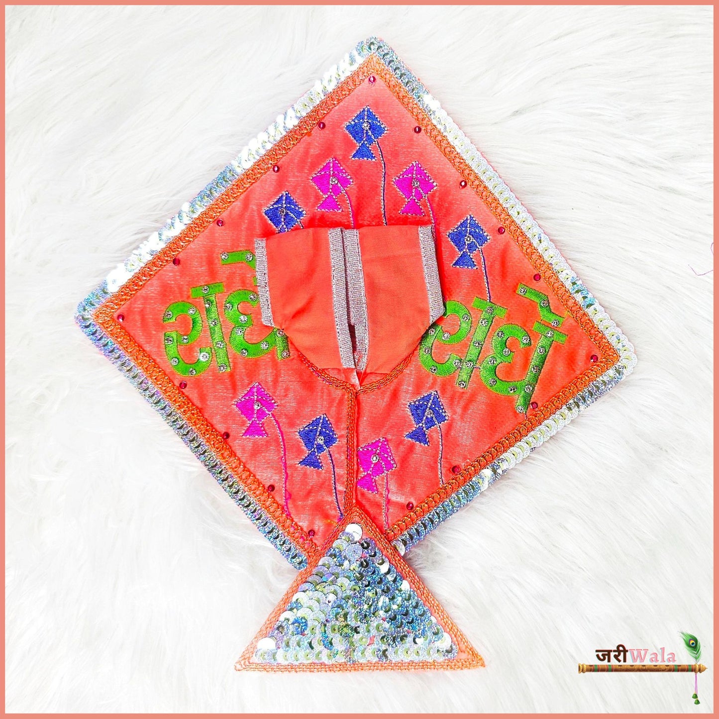 Blended Thread Sitara Work Orange Kites Design Laddu Gopal Poshak