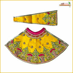 Blended Thread Dabka Moti Stone Work Yellow Lehnga Patka