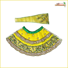 Blended Net Frill Dabka Stone Heavy Work Lemon & Green Lehnga Patka