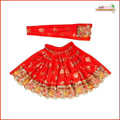 Blended Thread Lace Work Red Lehenga Patka