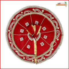 Net Frill Lace Jarkan Moti Work Red Laddu Gopal Poshak With Patka