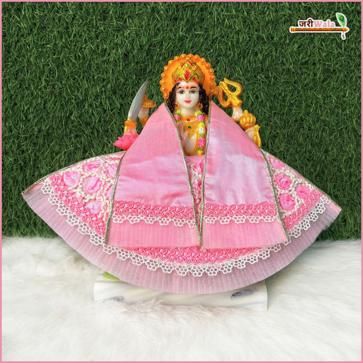 Blended Thread Lace Work Baby Pink Lehnga Patka