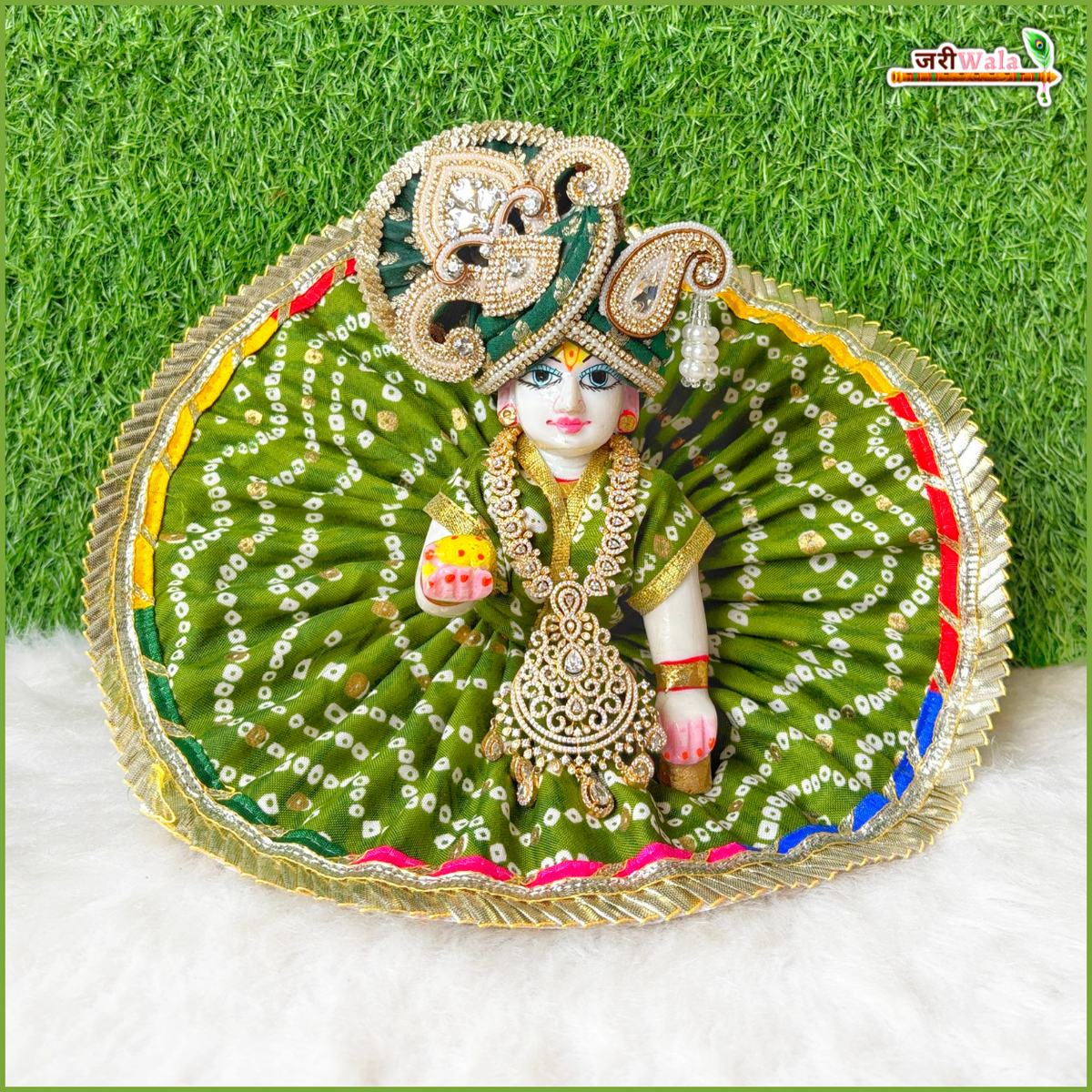 Bandhej Frill Work Green Laddu Gopal Poshak