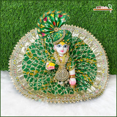 Bandhej Lace Work Green Laddu Gopal Poshak