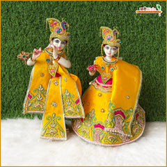 Blended Thread Dabka Moti Stone Work Yellow Jugal Jodi Poshak