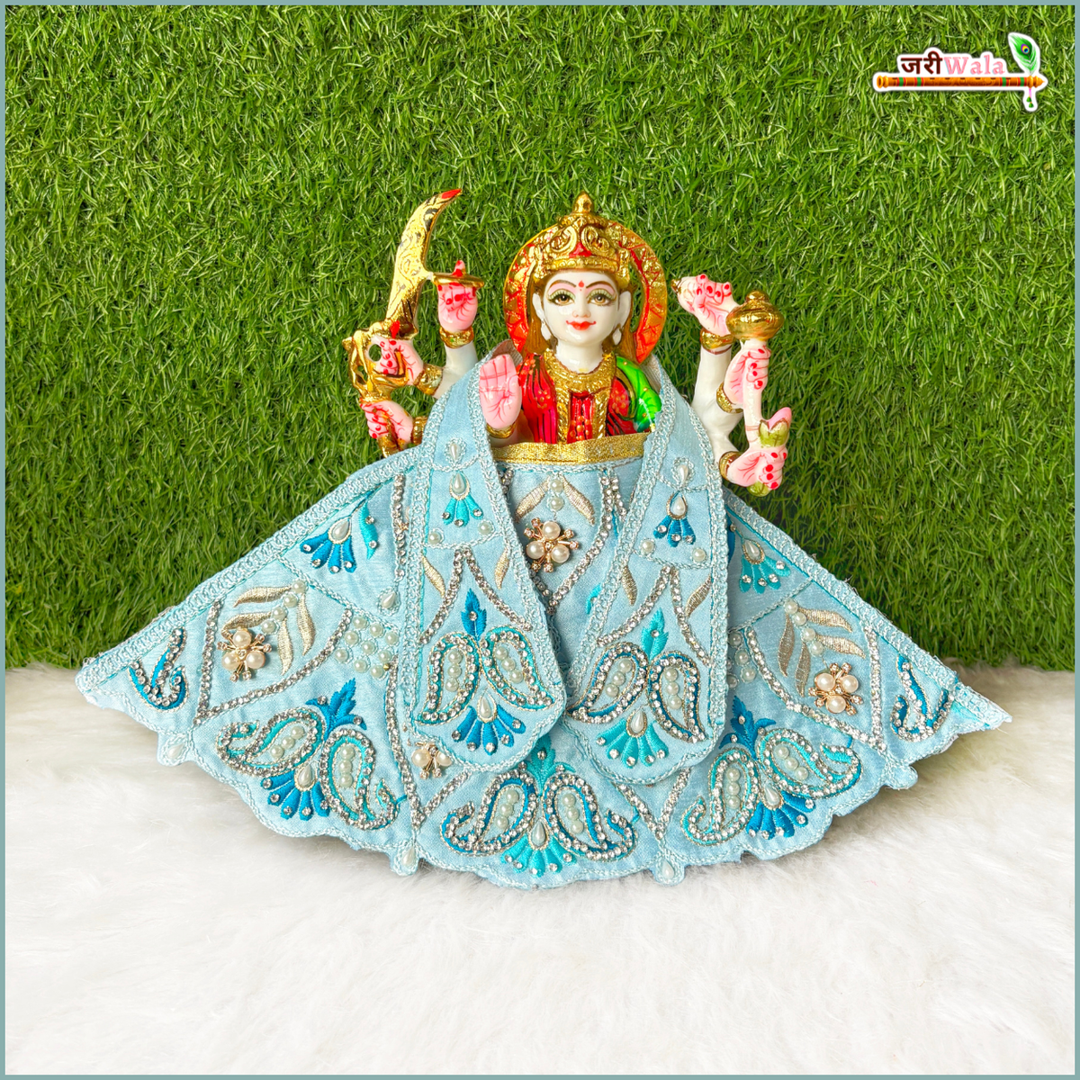 Blended Thread Jarkan Moti Work Light Blue Lehnga Patka