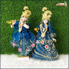 Blended Net Frill Thread Sitara Moti Dabka Work Royal Blue Jugal Jodi Poshak