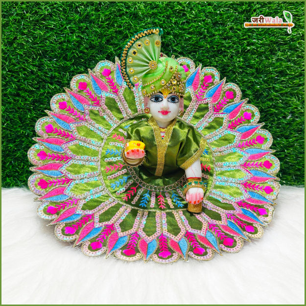 Blended Thread Sitara Work Emerald Green Laddu Gopal Poshak