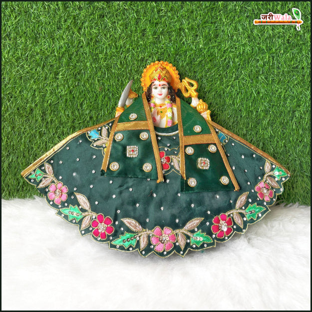 Blended Thread Dabka Sitara Stone Work Bottle Green Lehnga Patka