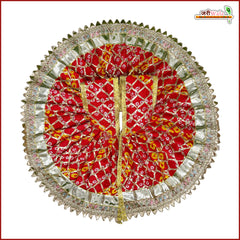 Bandhej Lace Work Red Laddu Gopal Poshak