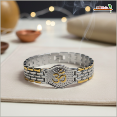 Om Engraved Two-Tone Metal Bracelet | Spiritual Bracelet