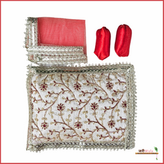 Cotton Thread Work 4 Piece Gadda Takia Set Red