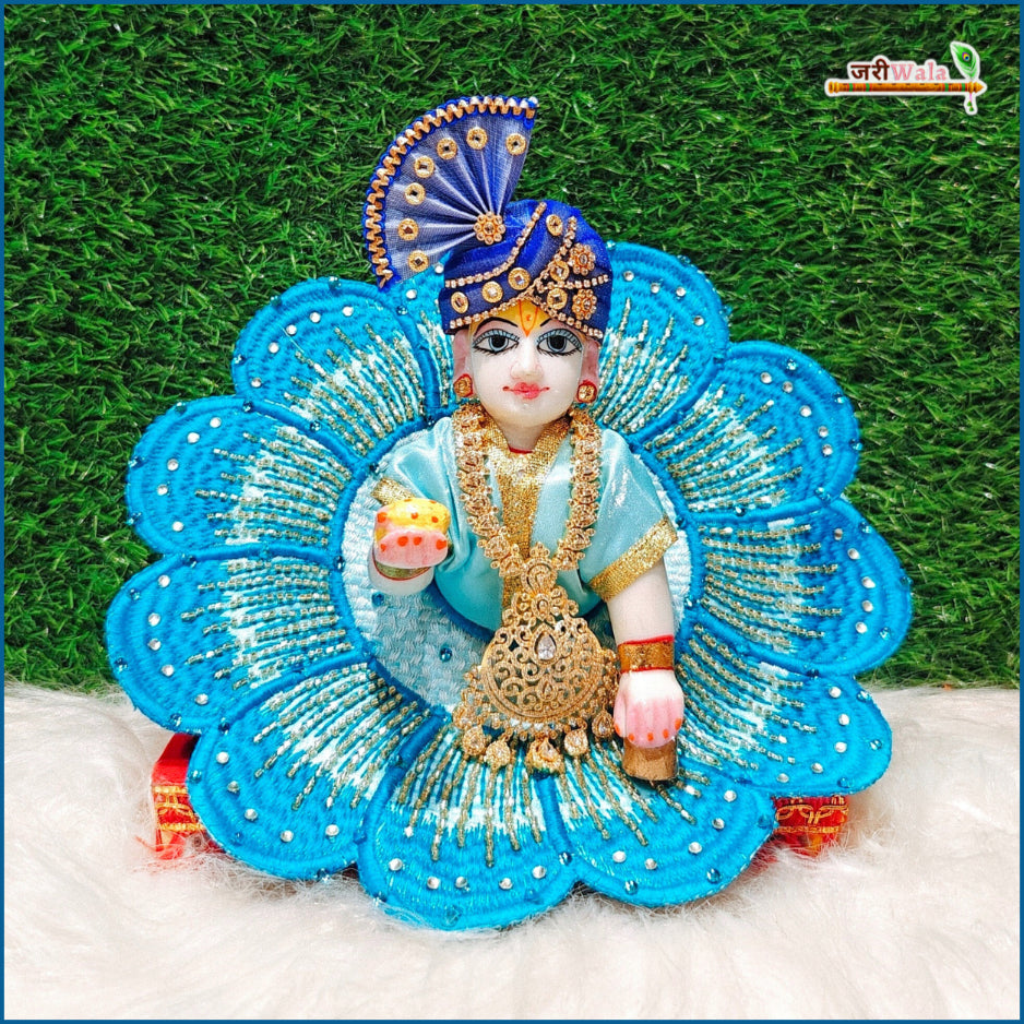 Blended Thread Cutdana Work Light & Sky Blue  Laddu Gopal Poshak