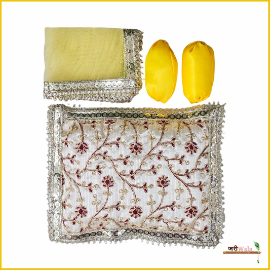 Cotton Thread Work 4 Piece Gadda Takia Set Yellow
