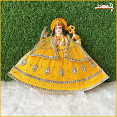 Net Frill Lace Jarkan Moti Stone Work Yellow Lehenga Patka