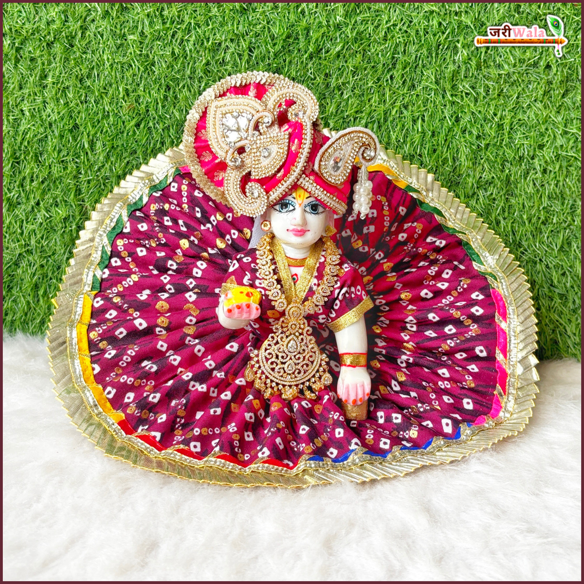 Bandhej Frill Work Wine Laddu Gopal Poshak