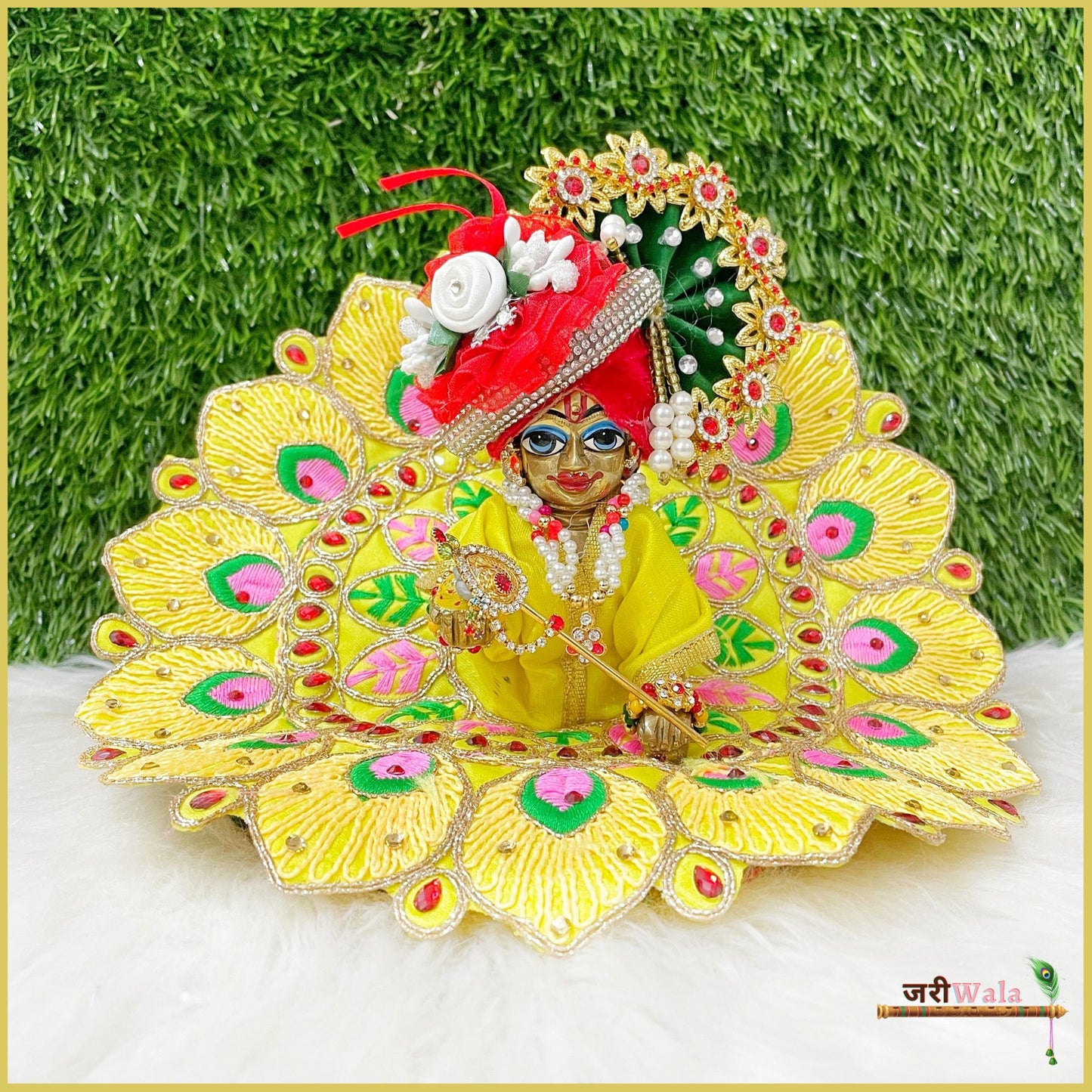Blended Thread Stone Work Lemon Laddu Gopal Poshak