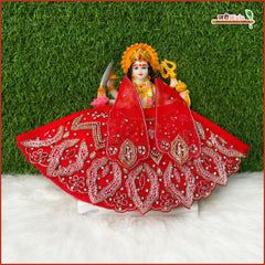 Blended Thread Heavy Jarkan Cutdana Work Red Lehnga Patka